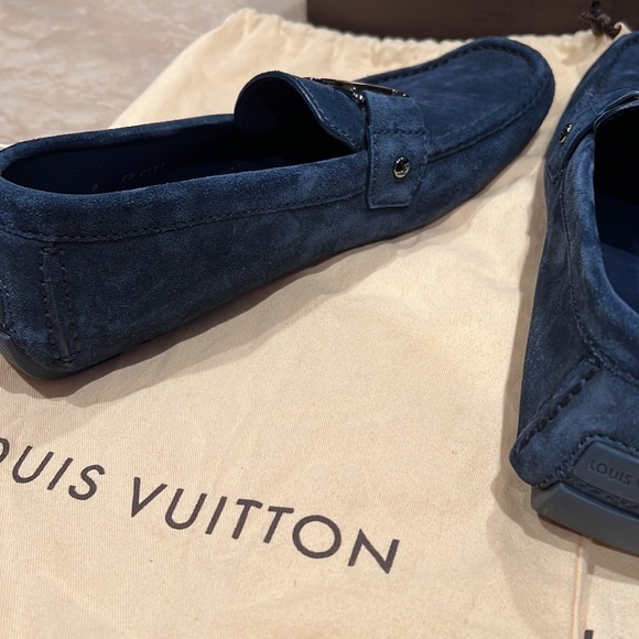 Authentic Louis Vuitton Blue Suede Monte Carlo Loafers - Picture 7 of 10